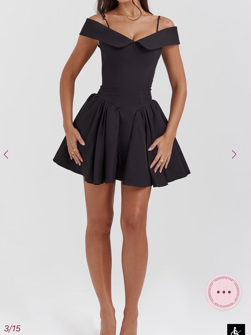House of CB Elida Black Off-Shoulder Mini Fit-and-Flare Dress